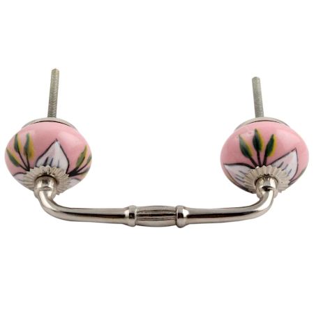 White and Green Leaf Ceramic Bridge Handle